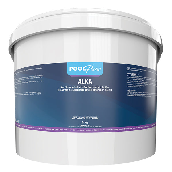 Pool Pure Alkalinity + adjuster for total alka control and pH buffer. Sizes available for all pools and spas in residential and commercial pools in Canada. Superior value versus Summer Smiles Alka + or AlkaAdjuster by Pool Supplies Canada. Pool Products Canada is an exclusive Pool Pure dealer