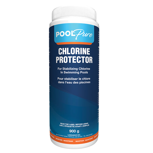 Pool Pure Chlorine Protector helps to stabilizer chlorine in swimming pools and spas. Residential and commercial pools in Canada require minimum amounts of ppm to protector chlorine. Pool Products Canada