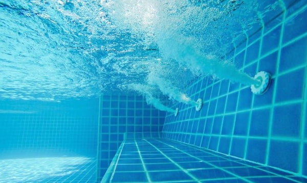 Blue swimming pool corner system