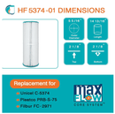 HF5374-01 Advanced Spa Filter Cartridge - Replacement for Pleatco PLBS75 Unicel C-5374, Filbur FC-2971, Rainbow, Waterway, Leisure Bay, S2/G2 Spa 75