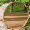 Halfmoon Mirrorpane Window Back Wall | Barrel Sauna | Knotty Cedar
