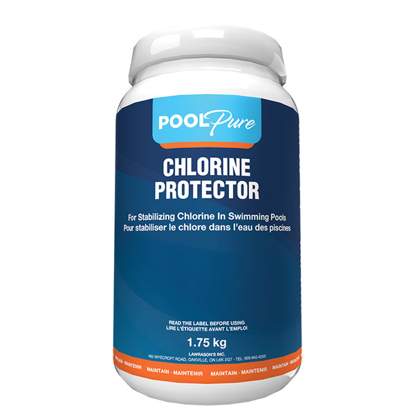 Pool Pure Chlorine Protector helps to stabilizer chlorine in swimming pools and spas. Residential and commercial pools in Canada require minimum amounts of ppm to protector chlorine. Pool Products Canada