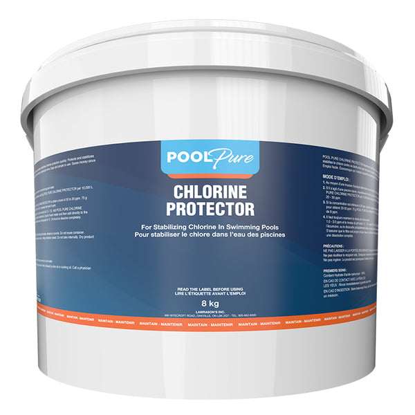 Pool Pure Chlorine Protector helps to stabilizer chlorine in swimming pools and spas. Residential and commercial pools in Canada require minimum amounts of ppm to protector chlorine. Pool Products Canada