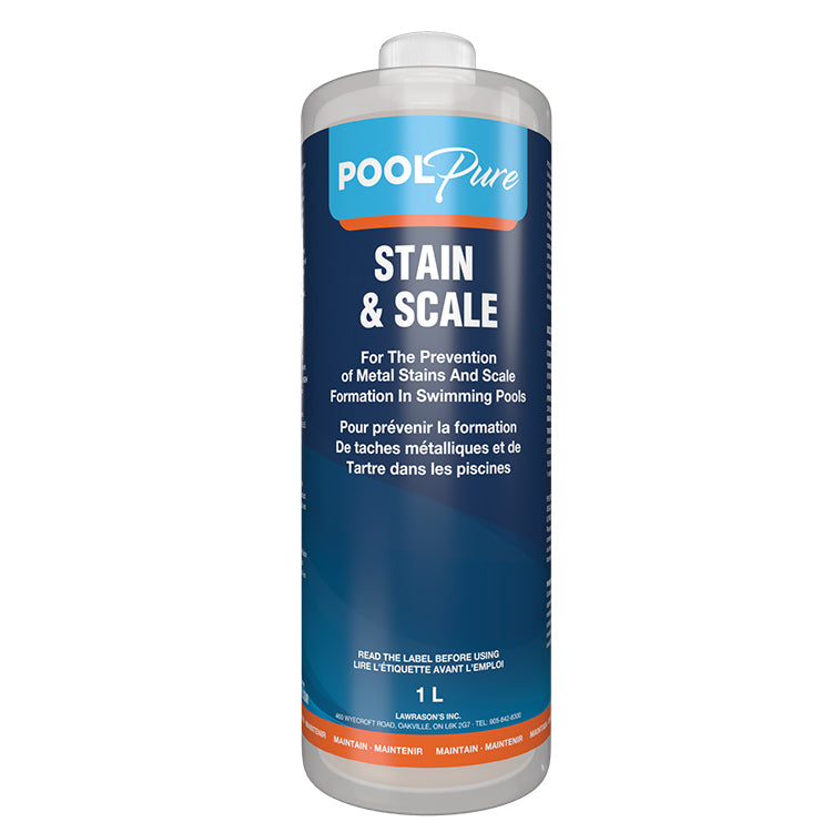 Pool Pure Stain & Scale allows for the prevention of metal stains and scale formed in swimming pools and spas. Superior value versus Stain Out by Summer Smiles. Pool Pure is Canadian made and proudly redistributed by Pool Products Canada