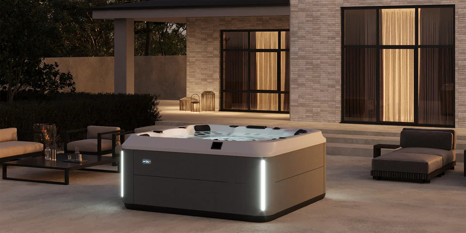Platinum Hot tub at night. Platinum spas in Collingwood, Ontario at www.poolproductscanada.ca