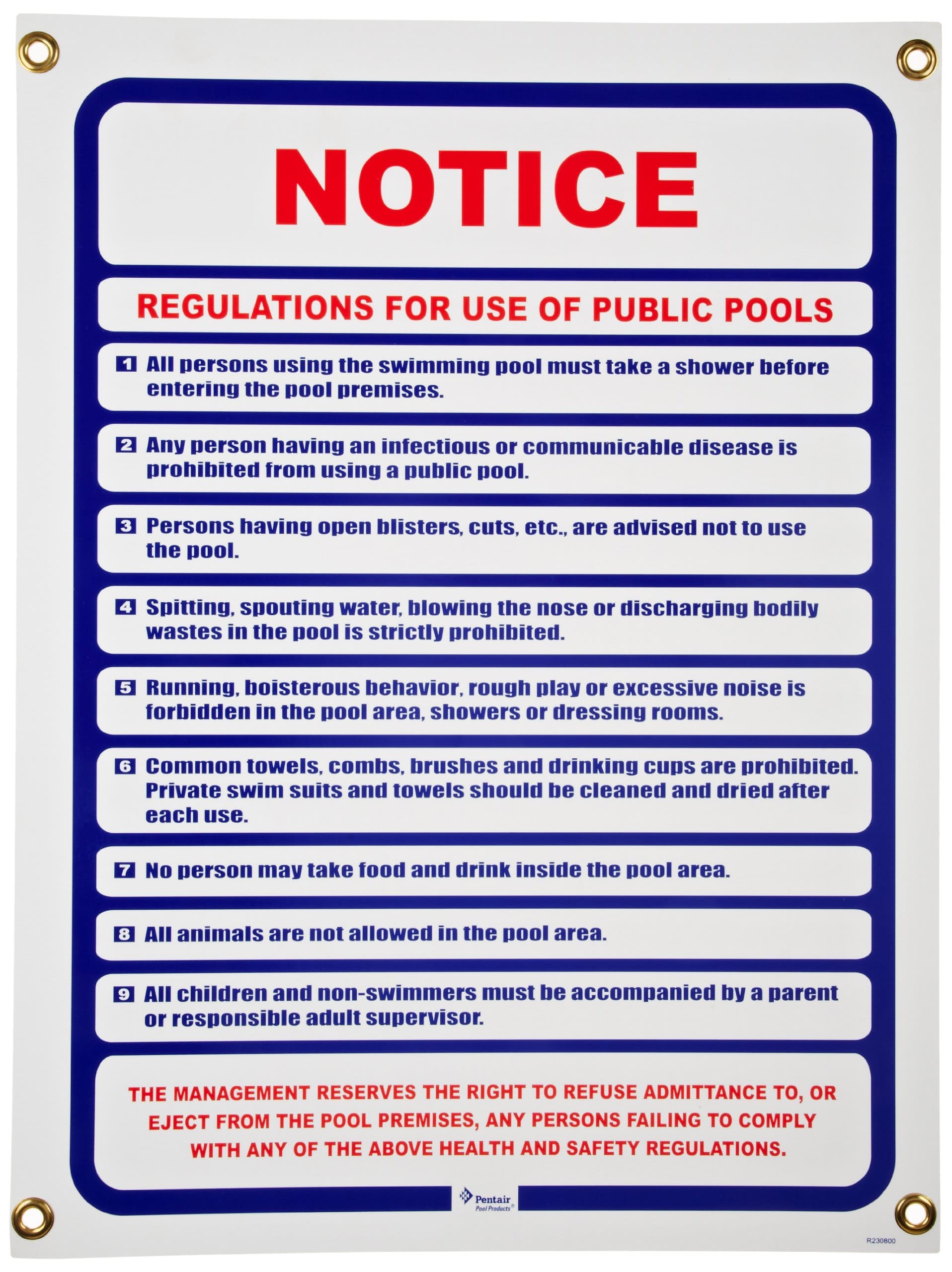 Pool Disclosure Pentair Public Pool Use Notice 18