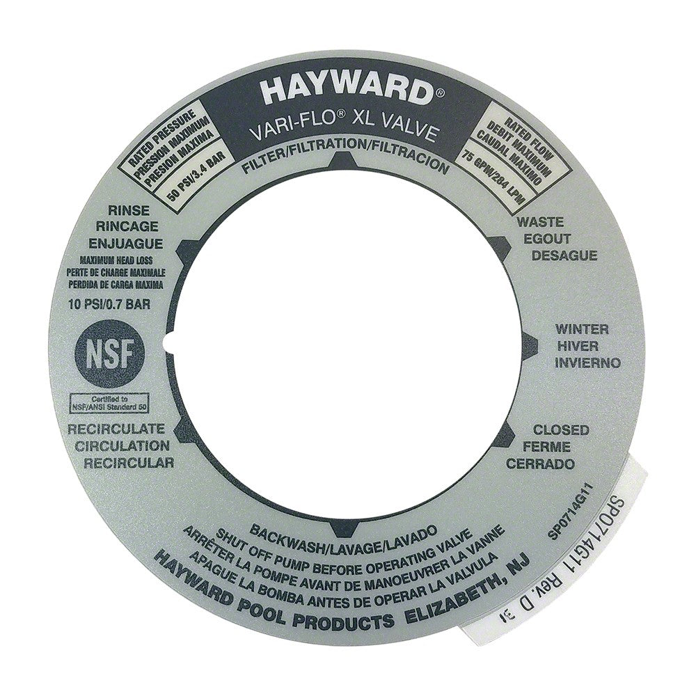 Custom Valve Position Label Hayward SP0714T Multiport Valve Position Label - SPX0714G11