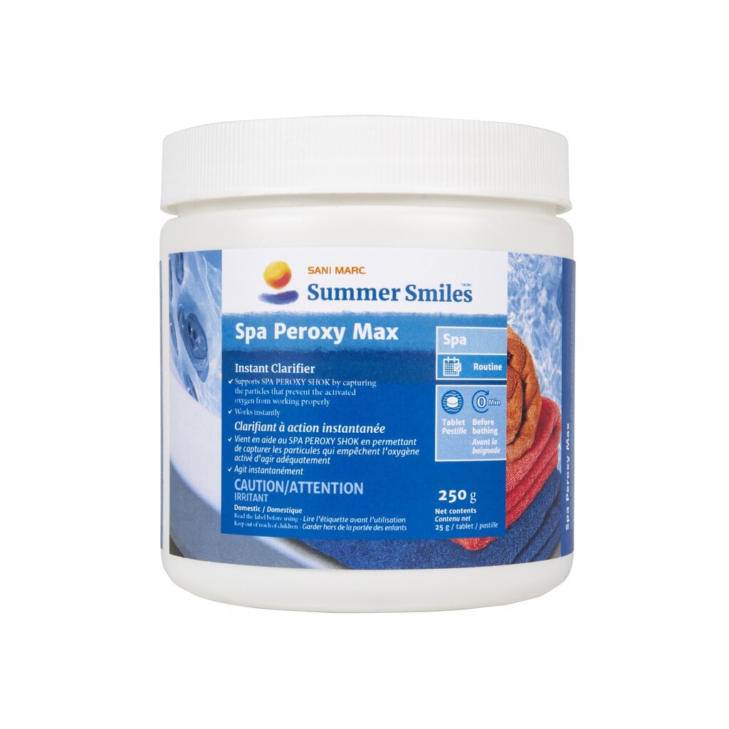 Sani-Marc Summer Smiles Spa Peroxy Max 250 g for Canadian hot tubs at www.poolproductscanada.ca