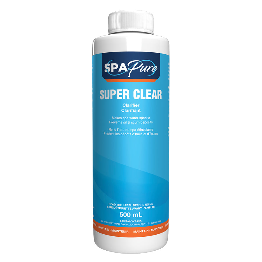 Spa Pure super clear clarifier makes for spa water sparkle. It prevent oil and scum deposits as well. Superior value versus Super Clarifier by Pool Supplies Canada and Summer Smiles Clarita 900 ml. Pool Products Canada offers the best price and fastest shipping