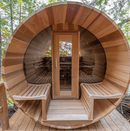 Halfmoon Bronze Windows | Barrel Sauna | Knotty Cedar