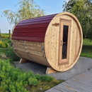 Red Metal Roof | 7'x7' Barrel with Changeroom & Porch | Knotty Cedar