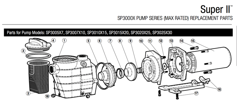 Pompe Hayward Super II™ 1,5 HP à vitesse unique - SP3010X15W