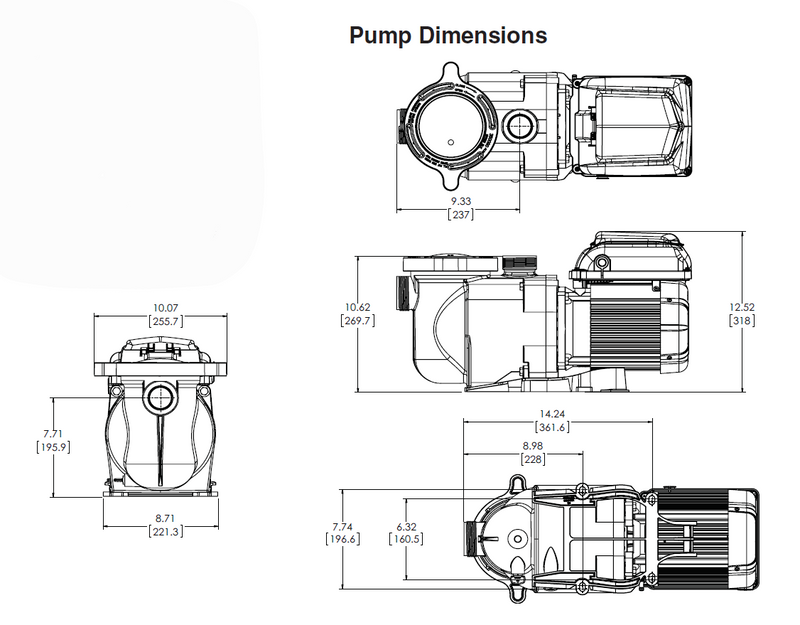 Pentair SuperFLo VS Pump Dimensions EC-342001 342001 Canada at www.poolproductscanada.ca