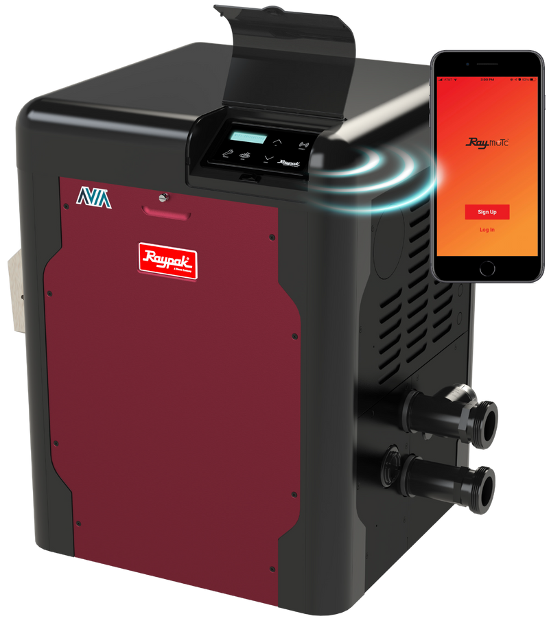 Raypak Avia P-R264A-EN-C 264000 BTU Natural Gas Swimming Pool Heater Canada Best price free shipping Raymote integrated wifi control for connectivity anywhere anytime at www.poolproductscanada.ca - The Rheem and Raypak specialists 